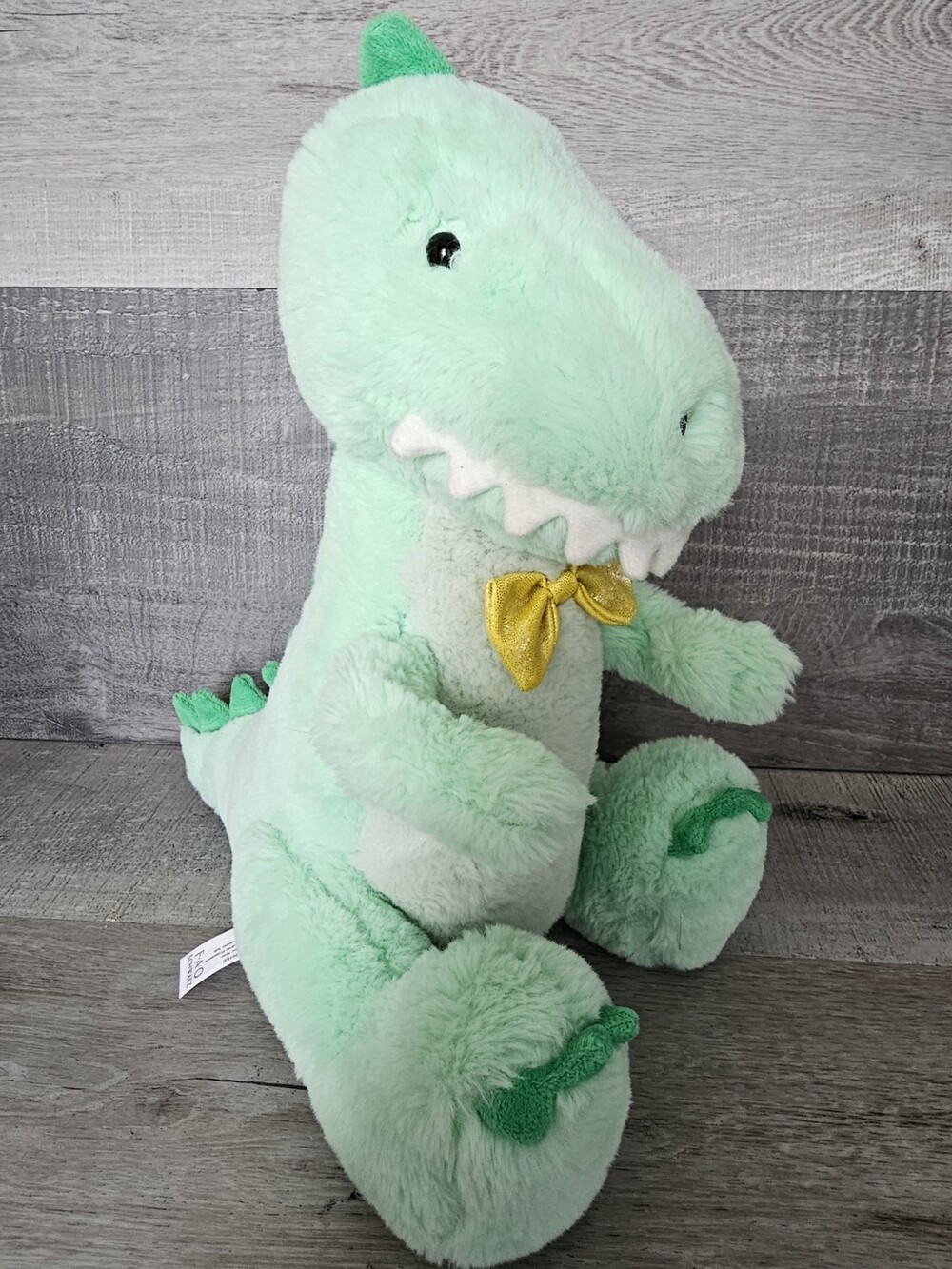 FAO Schwarz Stuffed Animal Plush 11" Green Dinosaur, Very Soft Toothy Smile